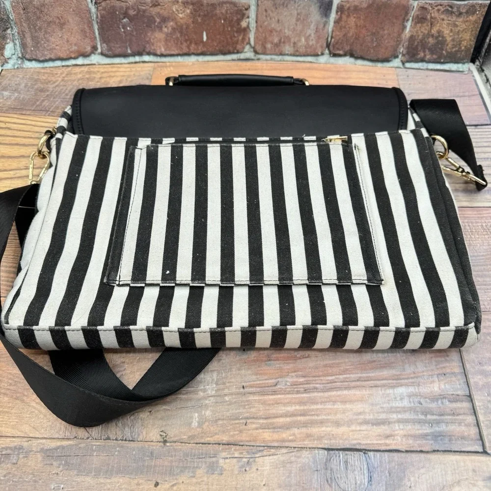 Lovevook Black White Striped Laptop Bag Satchel Shoulder Strap Handle Padded